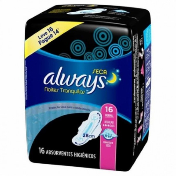 ABSORVENTE ALWAYS 16UN NOIT TRANQ SECA C ABAS L16P14