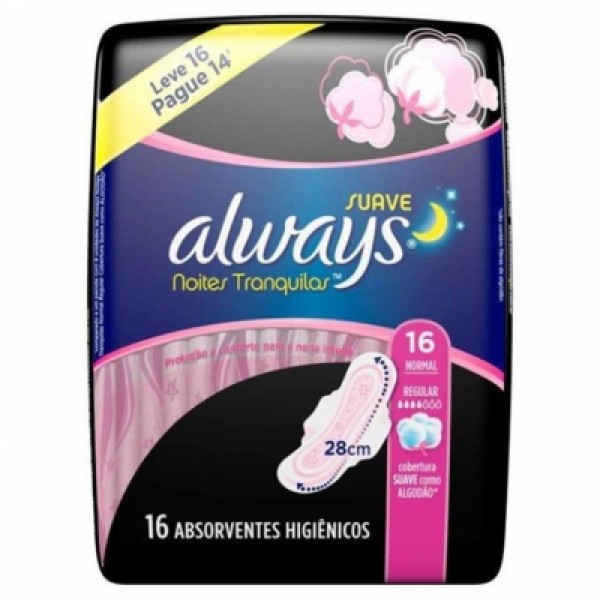 ABSORVENTE ALWAYS 16UN NOIT TRANQ SUAVE C ABAS L16P14