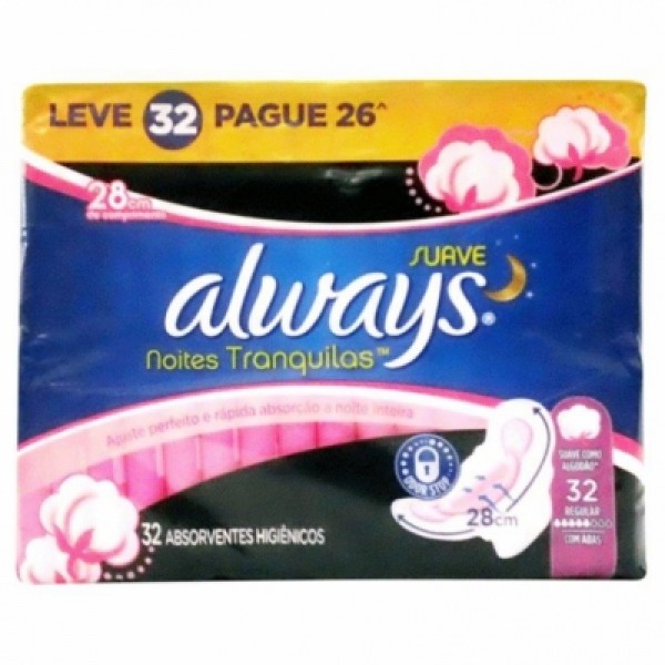 ABSORVENTE ALWAYS 32UN NOIT TRANQ SUAVE C ABAS L32P28 