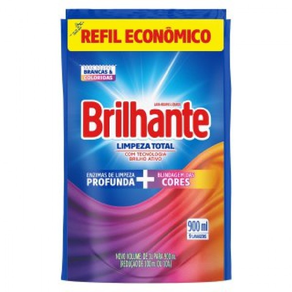 DETERGENTE LIQUIDO BRILHANTE 900ML LIMPEZA TOTAL SAC