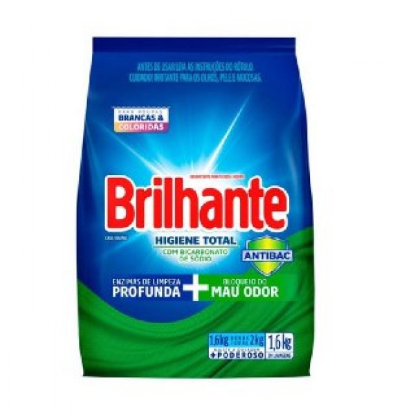 DETERG PO BRILHANTE 1,6KG HIGIENE TOTAL ANTIBAC (7) 1 X 1,6K