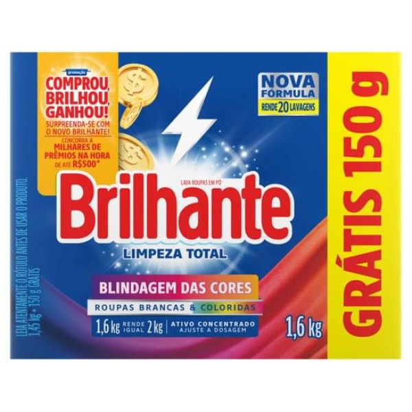 DETERG PO BRILHANTE 1,6KG LIMP TOTAL L1.6 P1.45 CAIXA