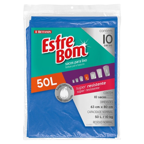 SACO LIXO ESFREBOM 50LTS PTO C 10UN  1 X 10UN