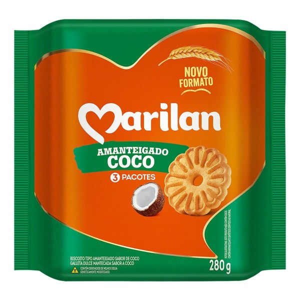 BISCOITO MARILAN 280G AMANTEIGADO COCO 