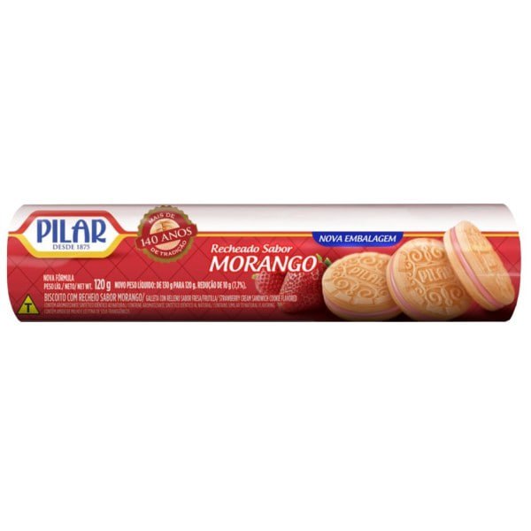 BISCOITO PILAR RECHEADO 120G MORANGO 