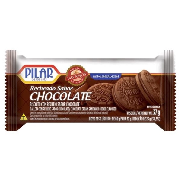 BISCOITO PILAR RECHEADO 37G CHOCOLATE 