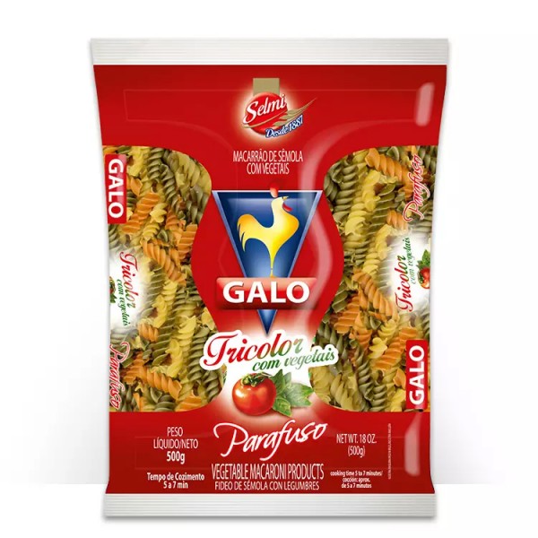 MACARRAO GALO 500G PARAFUSO TRICOLOR