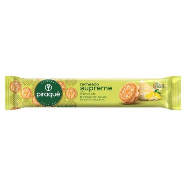 BISCOITO PIRAQUE SUPREME 80G CHOC BRANCO LIMAO