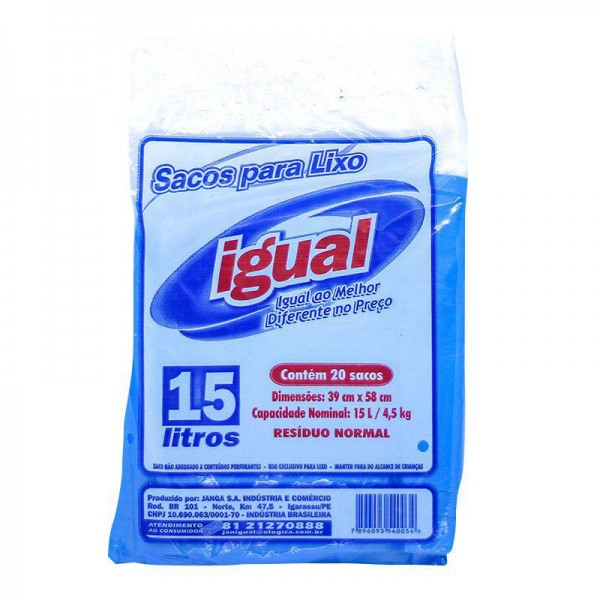 SACO LIXO IGUAL 15LTS C 20UN (24) 1 X 20UN