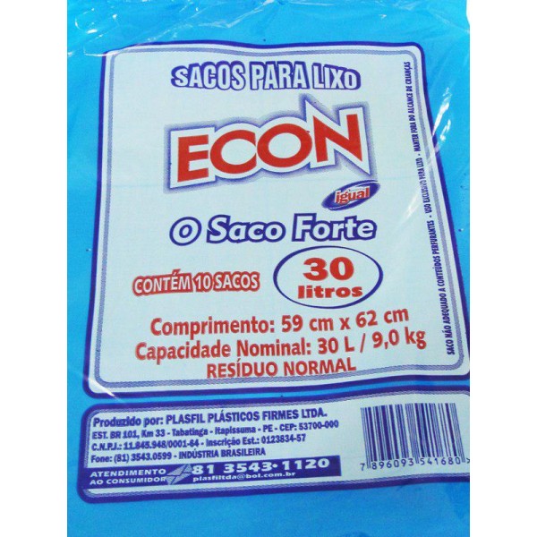 SACO LIXO IGUAL 30LTS C 10UN (24) 1 X 10UN