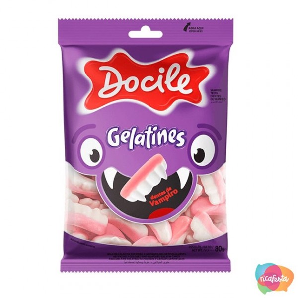 BALA DE GOMA DOCILE GELATINES 80G DENTES VAMP (12) 1 X 80G