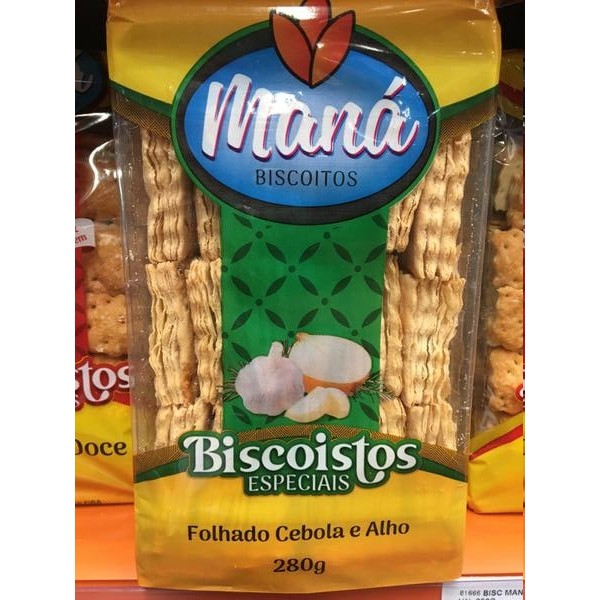 BISCOITO MANA 280G FOLHADO CEBOLA E ALHO 